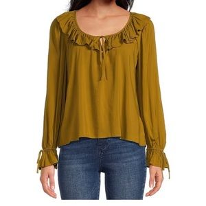 Chelsea and Violet Ruffled Scoop Neck Long Sleeve Blouse.